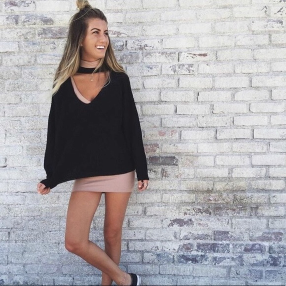 LF Black Knit Choker V Neck Sweater